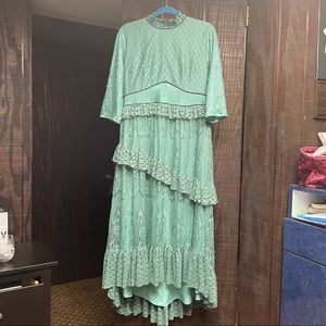 Green lace high low dress